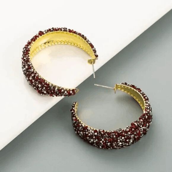 2/$21 Red Trendy Sparkle Hoop Earrings - Picture 1 of 5